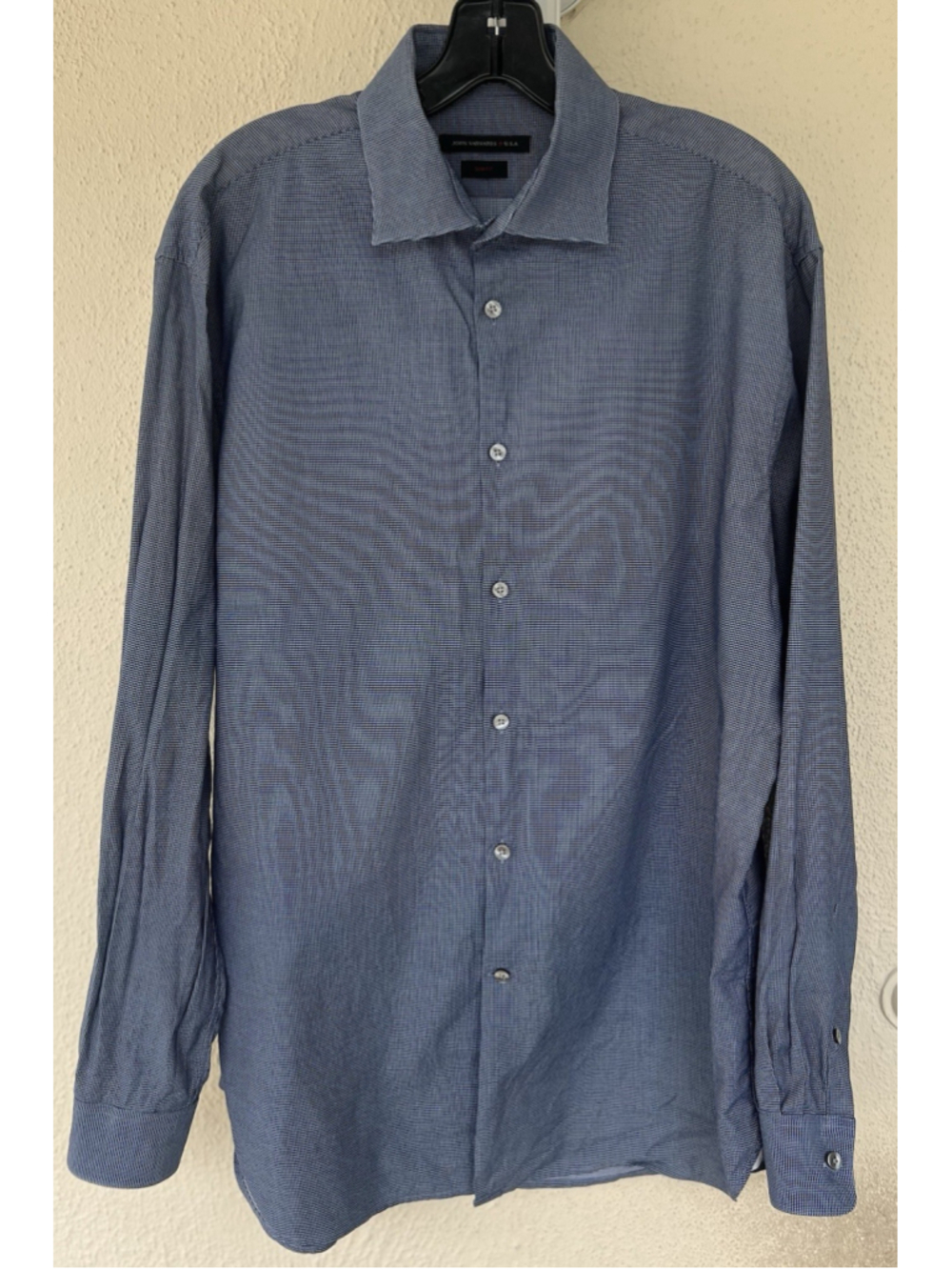 John Varvatos USA Long Sleeve Blue Check Button Up Dress Shirt 16.5 34/35 Slim